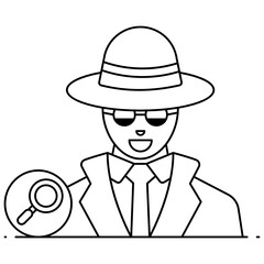 
Spy icon in conceptual flat outline design, secret agent 
