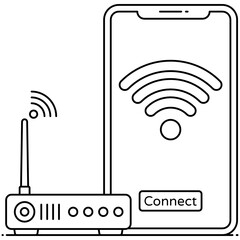 
Internet connection, flat outline icon of mobile wifi 
