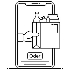 
Grocery service flat outline icon, mobile application 
