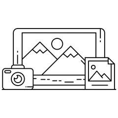 Mobile photography flat outline icon, 