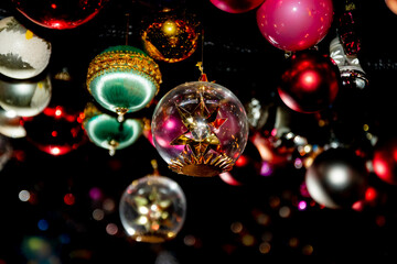 Christmas baubles in festive light for Christmas