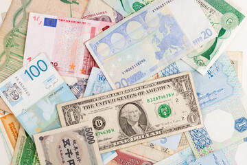 Fototapeta na wymiar Different banknotes. World Paper Money background