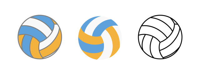 Ball for playing volleyball icon. Realistic, flat and line illustration of ball for playing volleyball icon for web isolated on white background.