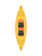 Yellow two-seater kayak in flat style. Isolated. Vector.