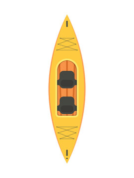 Yellow two-seater kayak in flat style. Isolated. Vector.