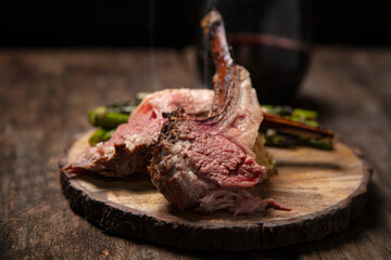 Lamb Chops on a wood serving plate