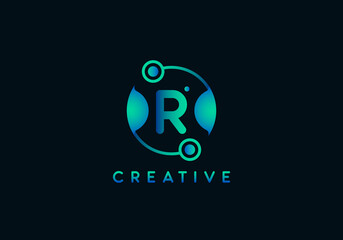 Initial Letter R Technology Logo, Unique style with gradient color.