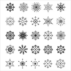Icon set of snowflake, isolated on a white background. Trendy outline symbols. Pack of icons in line style. Merry Christmas. Happy New Year. Winter. broken line. Vector illustration.