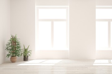 White empty room. Scandinavian interior design. 3D illustration