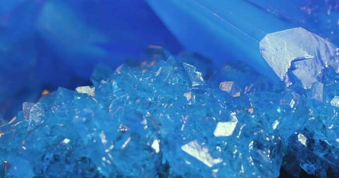 Blue Cobalt crystal close-ups. Brilliant mineral mined from the ground