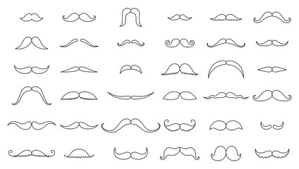 Fototapeta premium Mustache collection. Coloring silhouette of the mustache set isolated on white for coloring book. Vintage engraving stylized drawing. illustration - .
