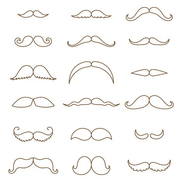Mustache collection. Coloring silhouette of the mustache set isolated on white for coloring book. Vintage engraving stylized drawing. illustration - .