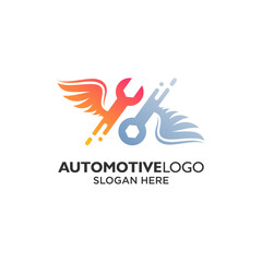 Wrench and wing for service and automotive logo design template