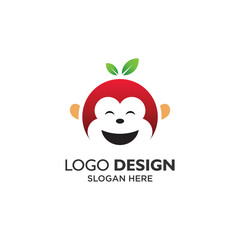 Monkey and fruit logo design template