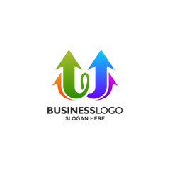 Colorful arrow and letter W logo design template
