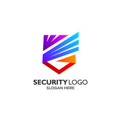 Colorful shield and wings logo design template