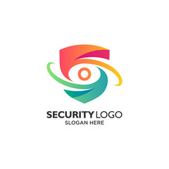 Colorful shield and eye for security and protection logo design template