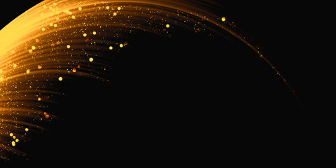 Glowing waves with golden light effect On a black background Glittering star dust path Abstract movement Golden effect magic line 3d illustration