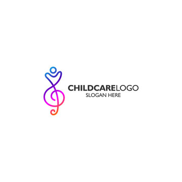 kid and melody for music academy logo design template