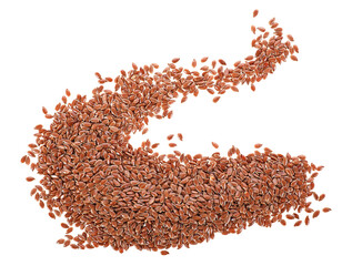 Brown flax seeds isolated on a white background. Linseeds. Heap of flax seeds.