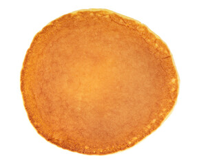 Pancake isolated on a white background, top view. One plain pancake. Dorayaki.