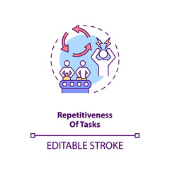 Tasks repetitiveness concept icon. Ergonomic stressor idea thin line illustration. Fixed body position and force. Repetitive movements. Vector isolated outline RGB color drawing. Editable stroke