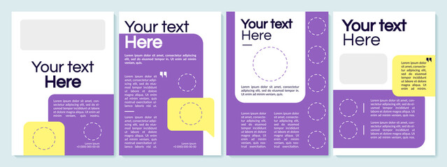 Customizable purple brochure template in modern design. Square sections. Flyer, booklet, leaflet print, cover design with text space. Vector layouts for magazines, annual reports, advertising posters