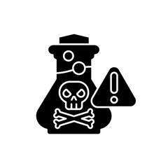 Chemical poisoning black glyph icon. Cleaning supplies. Toxic household products. Overdose on vitamins and medicines. Using pesticides. Silhouette symbol on white space. Vector isolated illustration