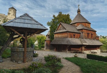 Fototapeta na wymiar Old ancient wooden church in Kamianets-Podilskyi
