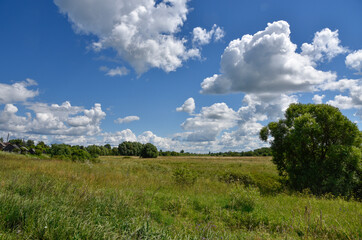 Fototapeta na wymiar Scenic clouds over a summer meadow/