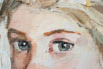 .Artistic painting. The portrait of a girl with gray eyes is made in a classic style.