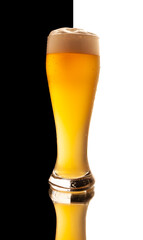 Hipster beer with pouring foam over the edge for celebration design. Design element