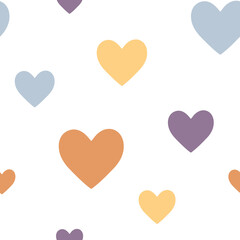 Hand drawn seamless vector pattern with hearts. Vector background for Valentine’s Day, romantic holiday, invitation. Flat backdrop for poster, print, card, fabric, banner design