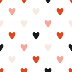 Seamless romantic pattern with hand drawn hearts. Vintage hearts background for Valentine’s Day and holidays. Festive vector pattern with love and romance symbols for prints, fabric and wrapping paper