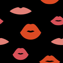 Hand drawn seamless vector pattern with lips. Romantic background for Valentine’s Day and holidays. Lips pattern in flat vintage style. Love and romance symbol. Poster, print, card, fabric