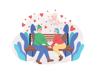 Boy and girl falling in love 2D vector web banner, poster