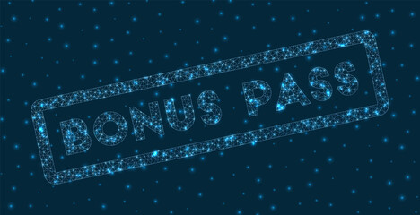 Bonus pass word in digital style. Glowing geometric bonus pass badge. Radiant vector illustration.