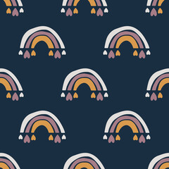 Hand drawn seamless pattern with romantic rainbow. Festive background for Valentine&rsquo;s Day. Love and romance symbol. Hand drawn vintage background for print, wrapping paper and fabric