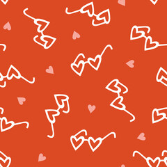 Seamless vector pattern with heart glasses. Vintage background for Valentine’s Day, romantic holidays, women’s day and wedding design. Poster, print, card, fabric and wrapping paper