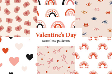 Set of Valentine’s Day vector patterns. Vintage background for Valentine’s Day, romantic holidays, women’s day and wedding design. Poster, print, card, fabric and wrapping paper