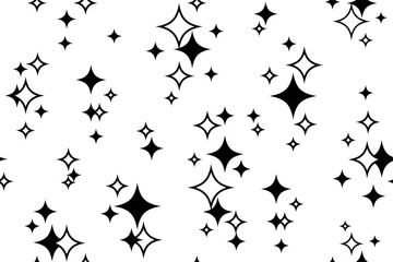 Obraz na płótnie Canvas Stars and sparks. Abstract seamless pattern. Starry background for packaging, textile and wrapping paper design. Template for festive, sparkling, shiny background. Black silhouette. Isolated. Vector
