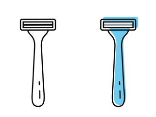 Bathroom accessories. Manual razor. vector icons in flat style
