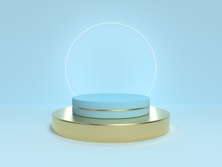 Blue podium abstract minimal scene. Mock up for product presentation. 3d render illustration.