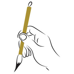 hand drawn practicing calligraphy with bamboo brush on white background.