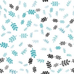 Light BLUE vector seamless doodle background with leaves, branches. Doodle illustration of leaves and branches in Origami style. Pattern for design of fabric, wallpapers.