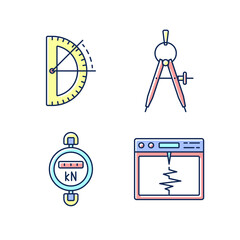 Measurement tools RGB color icons set
