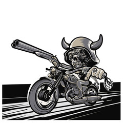 a skeleton on a motorcycle rides