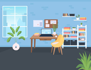 Workplace flat color vector illustration