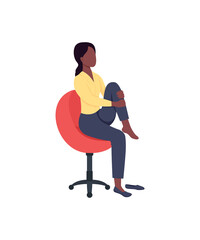 Woman in chair stretching leg flat color vector faceless character