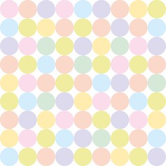 Tile vector pattern with pastel colorful polka dots on white background